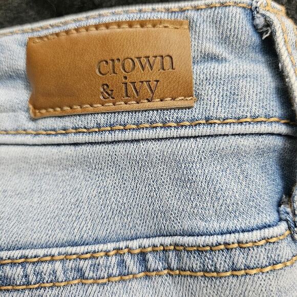 Crown & Ivy Women's High Rise Skinny Lt Blue Denim Ruffle Hem Crop Jeans 6R - Picture 12 of 16